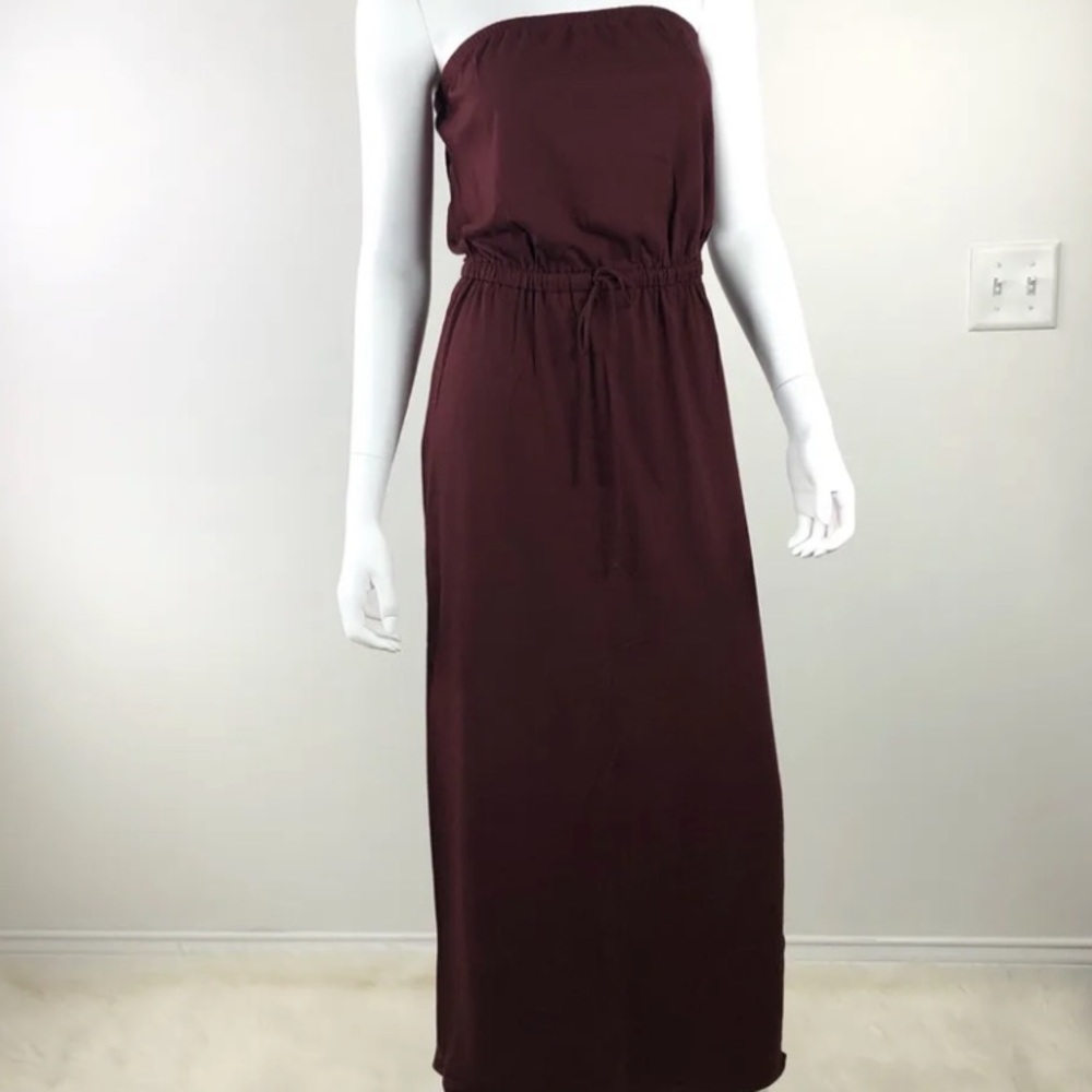 Woman’s Theory dress strapless drawstring maxi mulberry color size medium